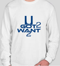 Load image into Gallery viewer, U Got 2 Want 2 Long T-Shirts - Purple with Gold Logo
